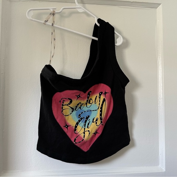 Jaded London Black Tank Top with Multicolor Heart Design - Picture 1 of 5